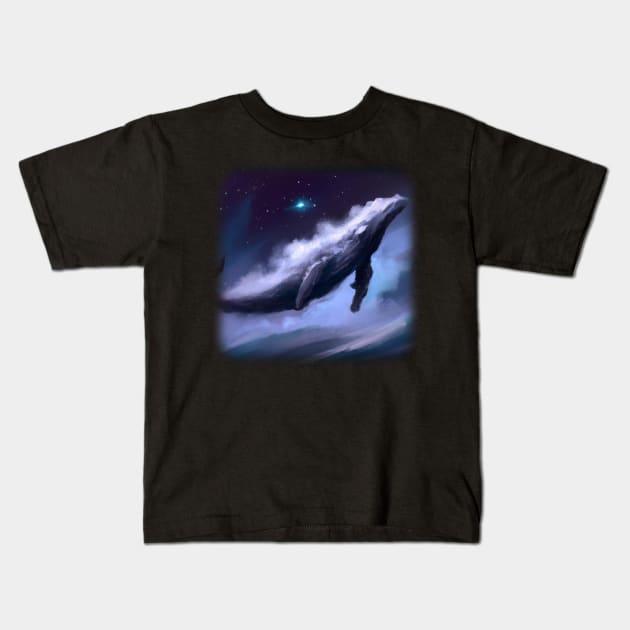 Whale floating in the sky Kids T-Shirt by Perryfranken